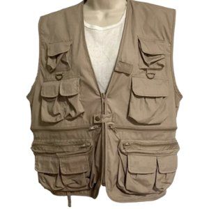 UNCLE MILTY Fishing Hiking Travel Vest Tan Khaki Multi Pocket Mens Medium